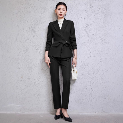 Long Sleeve Small Suit Collar Coat Women's Shirt Pants Suit - Royalessencelux