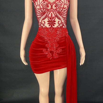 Summer Luxury Evening Dress Female Singer Stage Costume Senior Dress Side Trailing Skirt - Royalessencelux