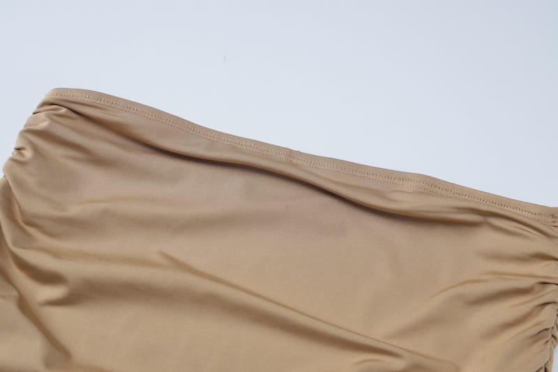 tan solid color women tank tops long skirt two piece set fabric with smooth slightly shiny texture and neatly stitched hem