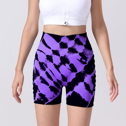 2 Pack Us Local Women's Side Cut-Out Tie-Dye Seamless Hip Lift High Waist Sports Fitness Yoga Shorts - Royalessencelux