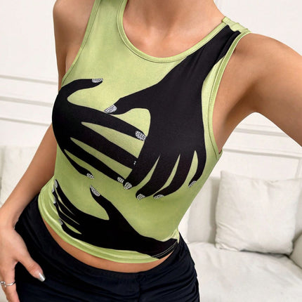 Y2K Printed Tank Vest INS Fashion Streetwear Round Neck Sleeveless Top Summer Women's Clothing - Royalessencelux