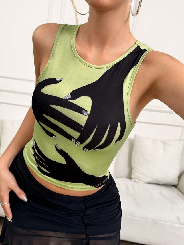Y2K Printed Tank Vest INS Fashion Streetwear Round Neck Sleeveless Top Summer Women's Clothing - Royalessencelux