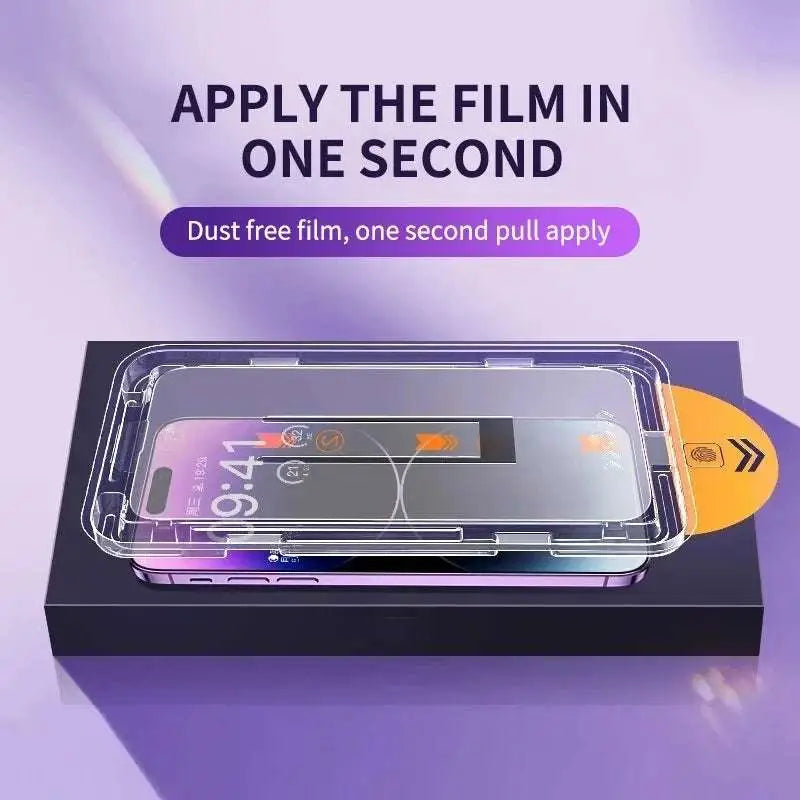 Clear dust-free 2pc 8k oleophobic screen protector film for iphone’s screen enabling quick one-second installation