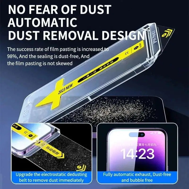 Clear plastic 2pc 8k oleophobic iphone screen protectors with yellow star design and dust-free installation feature