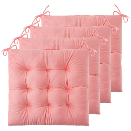 ELFJOY Chair Cushions for Dining Chairs Set of 4 Tufted Seat Cushions for Kitchen Office Room Chairs Thick Chair Pads with Ties Soft and Comfortable Velvet Chair Cushion for Home (18" Pink) - Royalessencelux