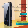 Black rectangular 3.5mm bluetooth adapter car audio transmitter with textured silver microphone and tx dc rx indicators