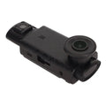 Black plastic 3 channel dash cam with textured grip dual camera lenses rear cabin view and synchronized video recording