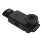 Black plastic 3 channel dash cam with textured grip dual camera lenses rear cabin view and synchronized video recording