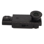 Black 3 channel dash cam with textured grip and prominent right lens for rear cabin view and synchronized video recording