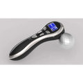 Black and silver 3-head digital firming beauty massager with faceted spherical head, digital display, and control buttons