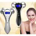 Silver and black 3-head digital firming beauty massager with three diamond-like spherical heads for effective firming beauty