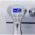 Silver-toned 3-head digital firming beauty massager with digital display and four control buttons for effective firming beauty