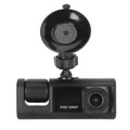Black plastic 3 lens dash cam with suction cup mount fhd 1080p night vision loop and automatic power features