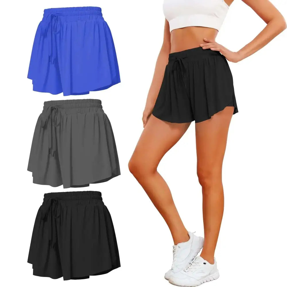 Black pleated flowy athletic shorts with elastic waistband and drawstring in pack flowy athletic for women small