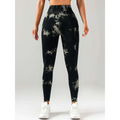 Black and white tie dye high waist seamless leggings with butt lift design in a sleek, form fitting style