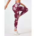 Maroon and white tie dye high waist seamless leggings with butt lift design and snug form fitting style