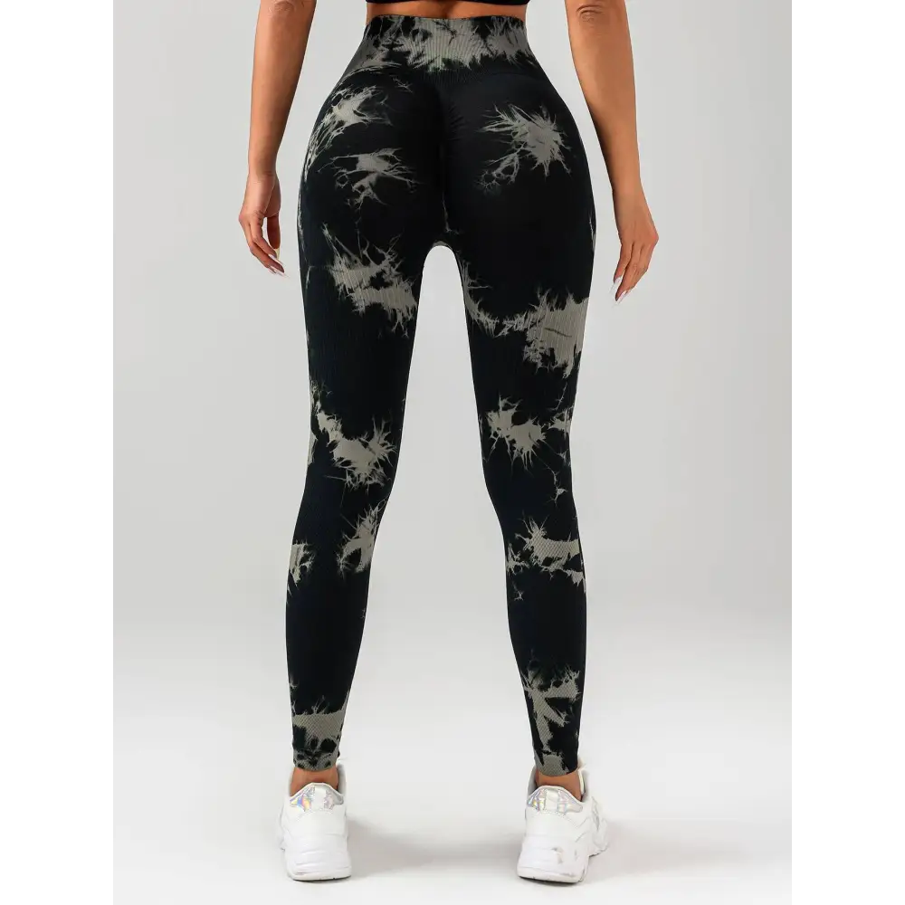 Black and gray tie dye high waist seamless leggings with butt lift design and snug form fitting material