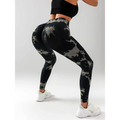Black and gray tie dye high waist seamless leggings with textured butt lift design in a 3 pack set