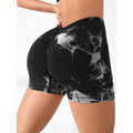 Black and white marble-patterned high waisted workout shorts with stretchy butt lift design from 3 pack tie dye set