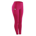 Vibrant fuchsia women compression skinny leggings with high waist sleek fit and side pockets for fitness use