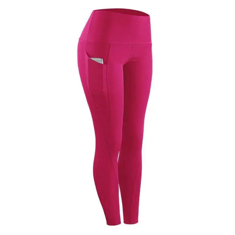 Vibrant fuchsia women compression skinny leggings with high waist sleek fit and side pockets for fitness use