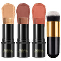 Three hellokiss shimmer sticks contour stick set in beige brown and peach shades with black cases and gold lettering