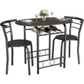 Black metal 3 piece dining chair set with oval table and built-in wine rack shelf in lower section