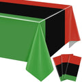 3 pieces juneteenth table cloths with napkins in green black and red striped plastic table for festival atmosphere