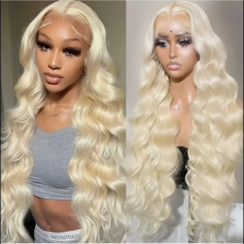 30 inch hd 13x4 blonde body wave human hair wig with natural part and voluminous wavy curls