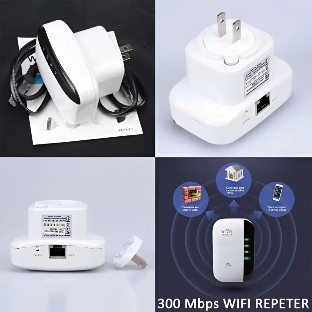 White plastic 300m wifi repeater wireless network extender with power plug and ethernet port for improved wireless network coverage
