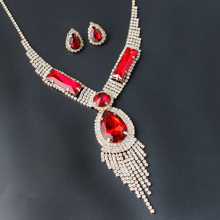S151 fashion bridal jewelry set, tassel diamond, colorful micro wedding jewelry, necklace, earring set - Royalessencelux