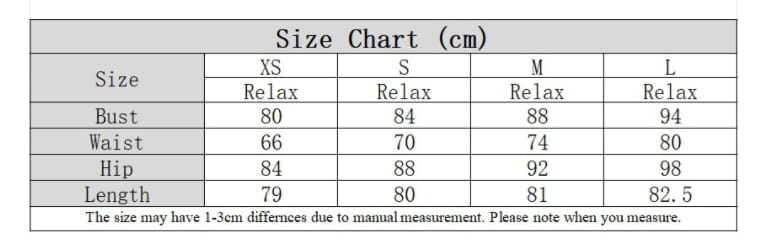size chart displaying measurements in centimeters for the hot girl backless party black paillette dress in sizes xs through l.