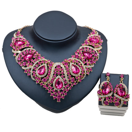 Fast selling explosion, Middle East, Europe and America, colorful exaggerated bride necklace, earring set, alloy color plating - Royalessencelux