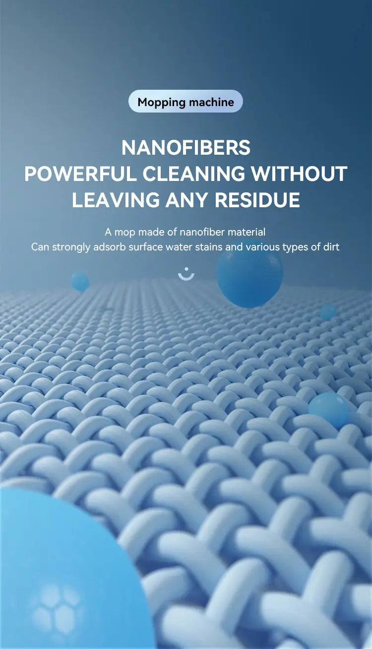 A blue nanofiber mop head with a textured interlocking design for powerful cleaning without residue in the smart home wet and dry humidifier mopping machine.