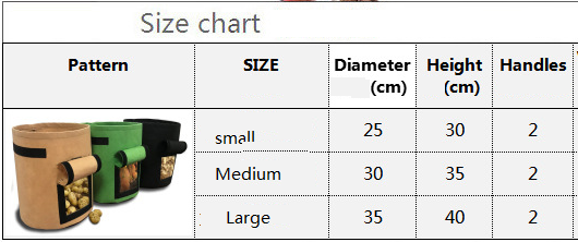 Tan cylindrical breathable potato tomato vegetable plant growth bag with black trim and a roll-up side flap featuring a small handle on top.
