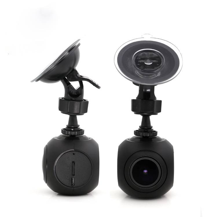 Black spherical mini wifi car dash cam with night vision featuring a suction cup mount and adjustable arm for flexible installation.