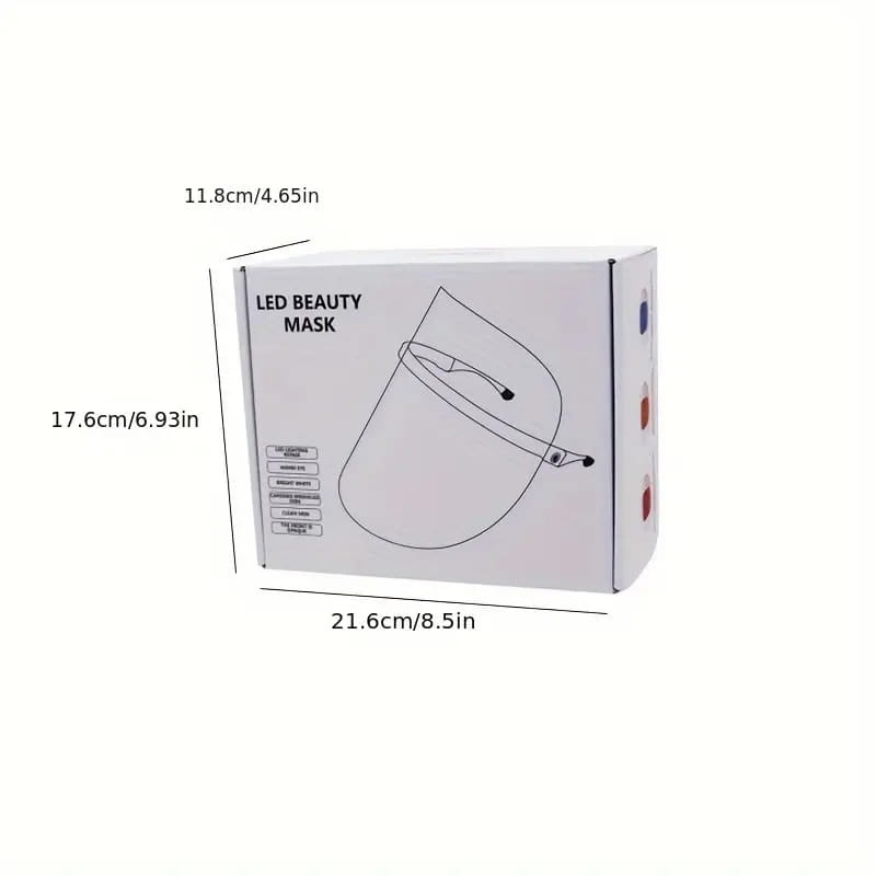 White cardboard box featuring a minimalist line drawing for a multifunctional facial massager led beauty mask designed as a lifting tool massager for facial beauty.