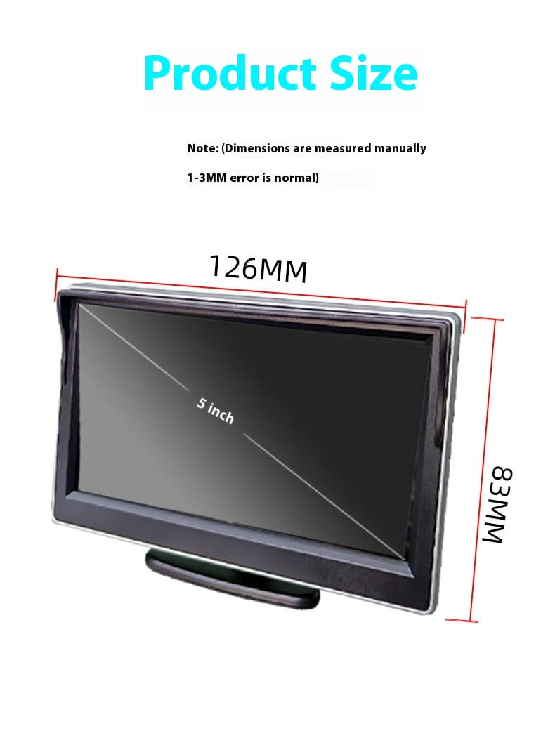 black 5-inch car rearview monitor with silver bezel and stand for 7 inch wireless suction cup display hd rearview camera featuring a suction cup display mount.