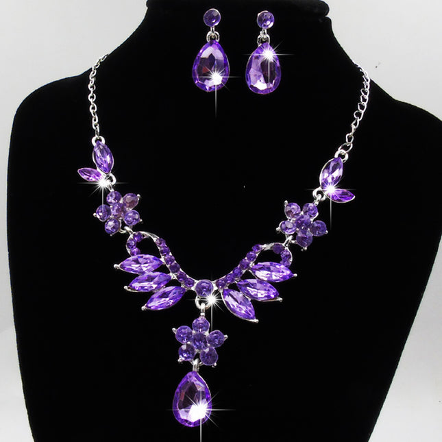 Europe and the United States trade explosion bride alloy diamond necklace earrings set Drop Bridal Jewelry Accessories zircon jewelry - Royalessencelux