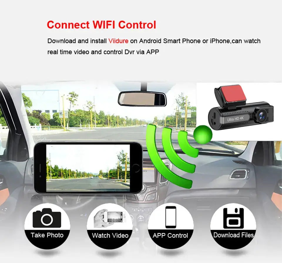 Black ultra hd 4k night vision lipstick machine rear dual lens dash cam with red adhesive pad and camera lens visible on the front side.
