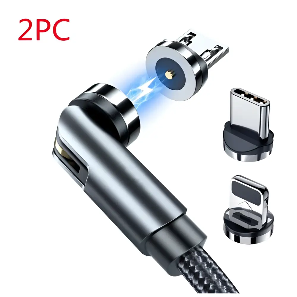 Black braided 360 magnetic usb c cable with interchangeable metal connectors for apple ios and android devices