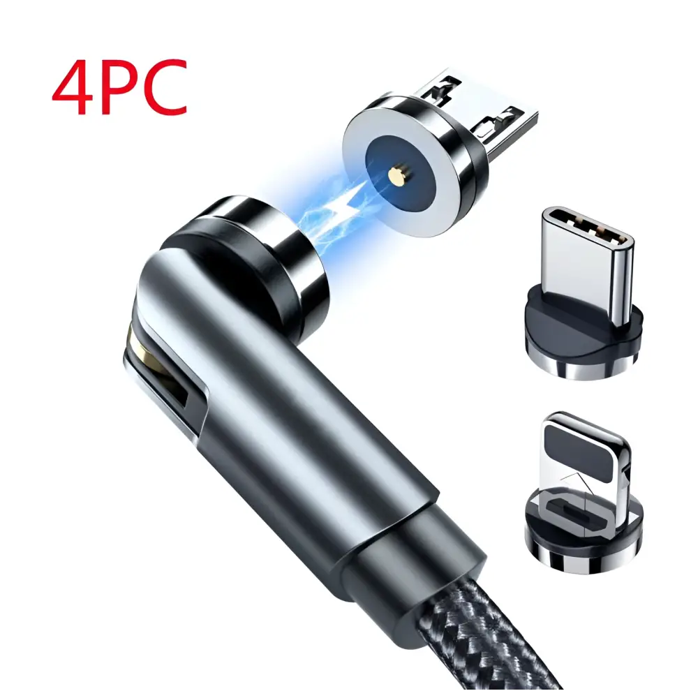 Black braided 360 magnetic usb c cable with interchangeable usb c and lightning connectors for apple ios and android devices