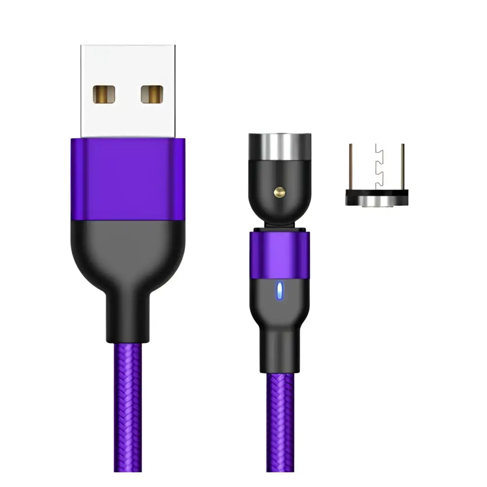 Purple and black braided 360 magnetic usb c cable compatible with apple ios and android devices
