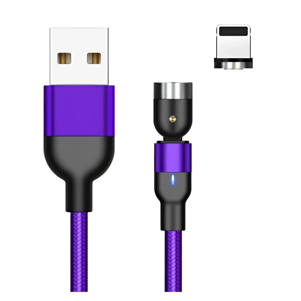 Purple braided magnetic usb cable with detachable tip for apple ios and android devices