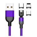 Purple and black braided 360 magnetic usb c cable with interchangeable connectors for apple ios and android devices