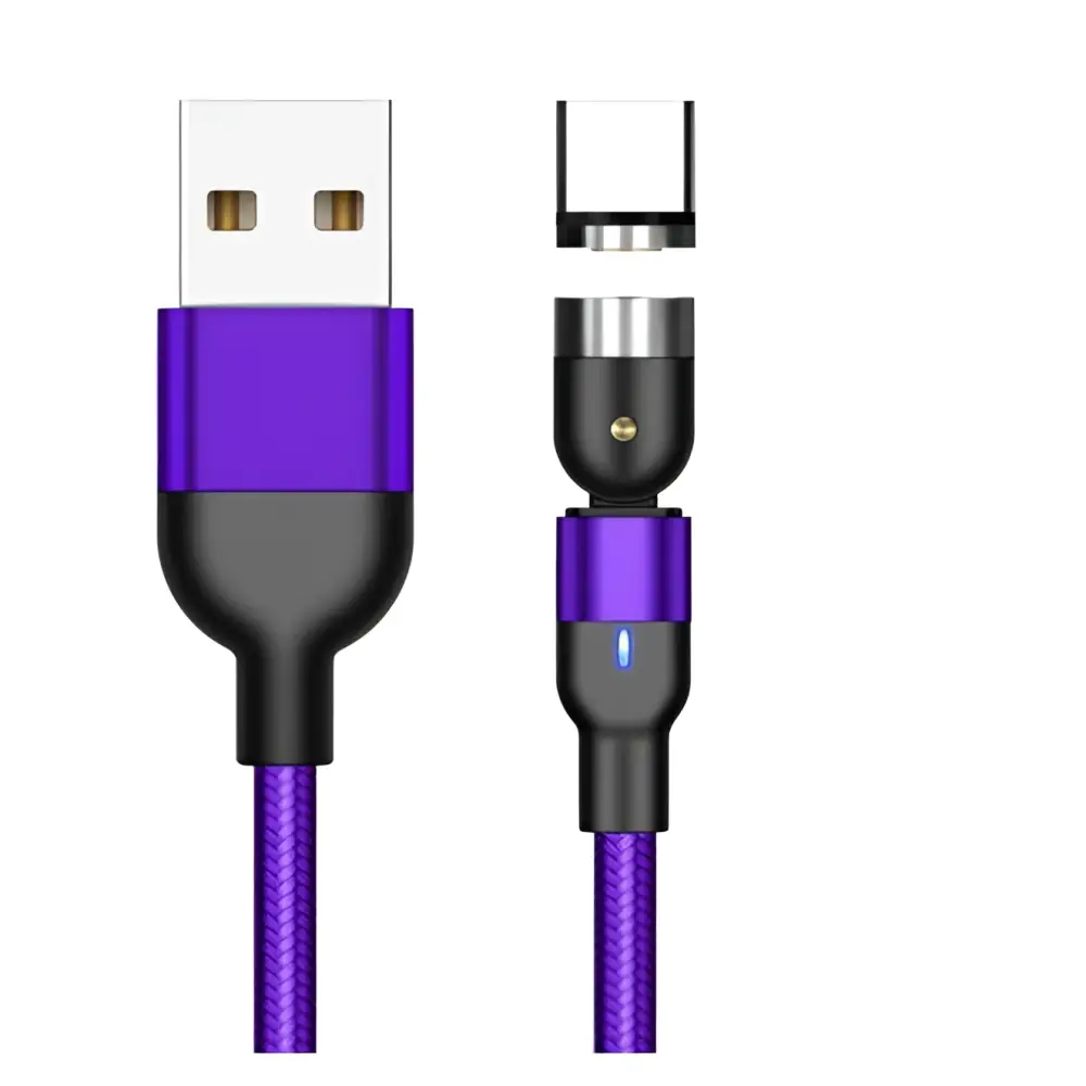 Purple and black braided 360 magnetic usb c cable compatible with apple ios and android devices