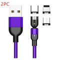 Purple and black braided magnetic usb c cable with interchangeable tips for apple ios and android devices