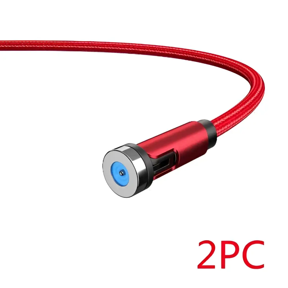 Red braided magnetic usb c cable with metallic connector and blue circular magnet for apple ios and android devices
