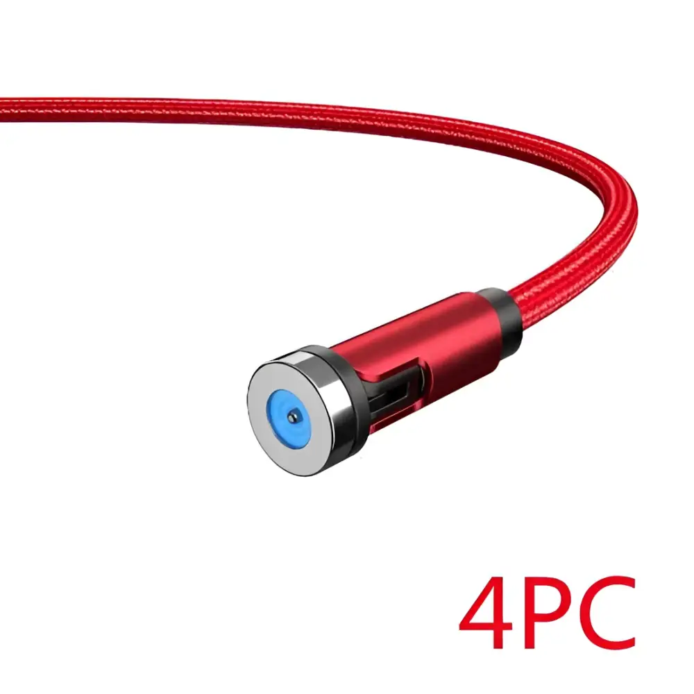 Red braided magnetic usb c cable with metallic connector and blue magnet compatible with apple ios and android devices
