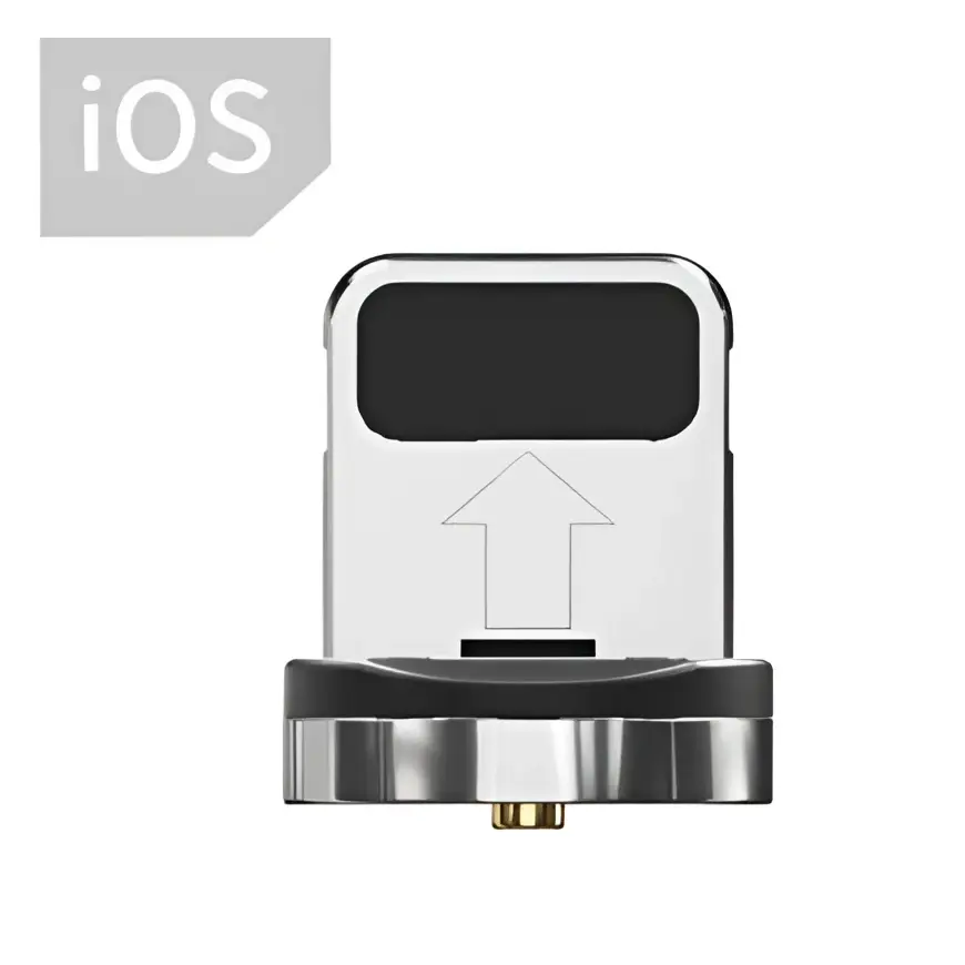 Silver magnetic usb c charging dock with black accent and upward arrow design for apple ios devices